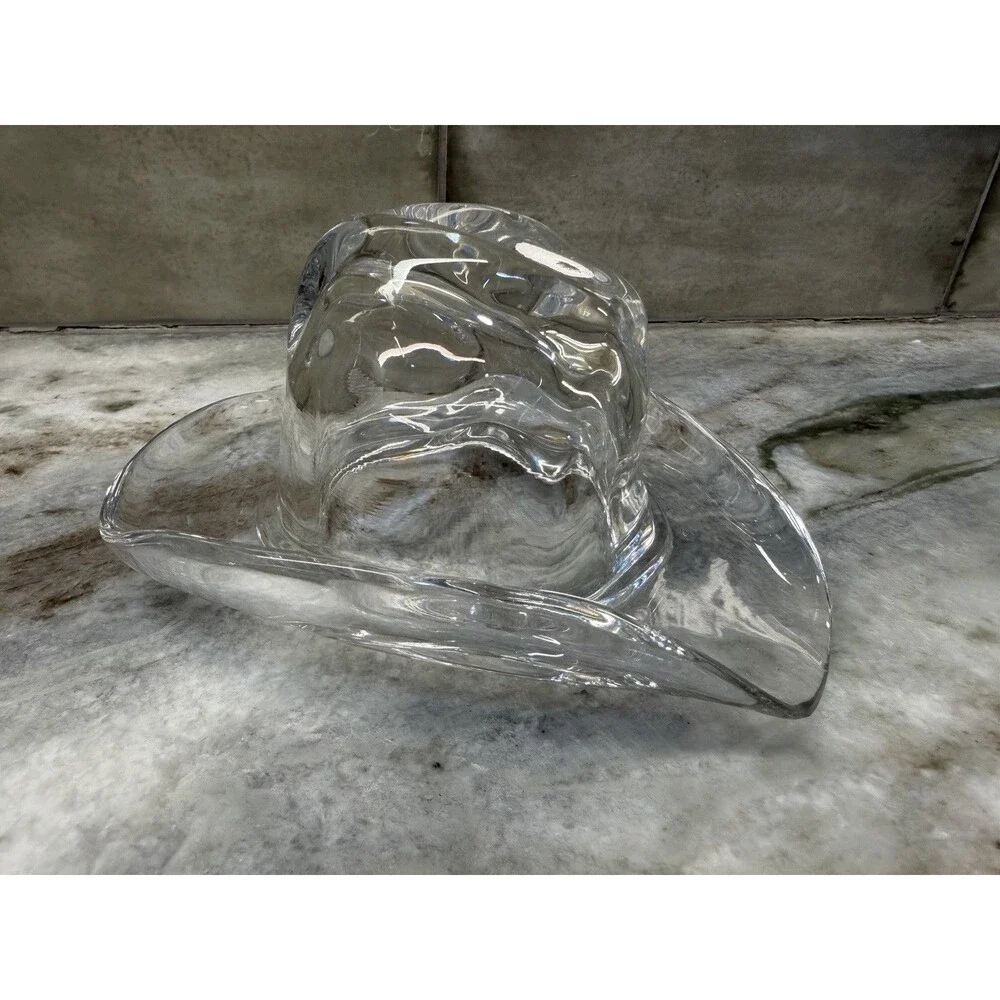 Vintage Signed Ralph Lauren Lead Crystal Glass Cowboy Hat Decorative Paperweight - Picture 2 of 9